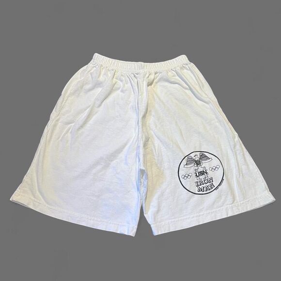 Vintage 80s Murina Iron Man Navy Olympic White Shorts Surfwear Sz M-L READ DESC - Picture 1 of 7